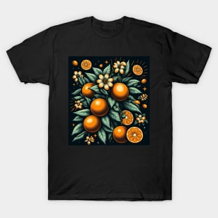 Orange Floral Illustration T-Shirt